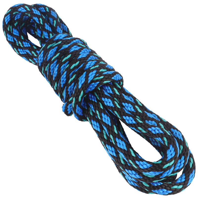 5 8 Solid Braid Black with Blue Diamonds And Teal Tracer
